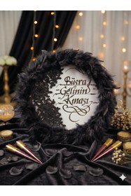 Resim delibal Bordo Gelin Tefi 30cm, TüyKaligrafi Sanatlı, Kına Gecesi Düğün Bride Henna Bekarlığa Veda Defi 