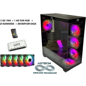 Resim SHC4200 Aztech AZT101-B 850W 80+ Moduler Temperli Cam U.kumandali+5xrgb Fan Akvaryum Gaming Kasa Siyah 