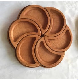 Resim Ahşap Çerezlik 6'lı Yarım Ay Çerezlik Sunumluk Ahşap 