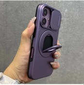 Resim Turcoshop11 İphone Uyumlu 11 Mor Kasa Lüks Pencere 360 Döner Manyetik Şarj Çarpma Koruma 