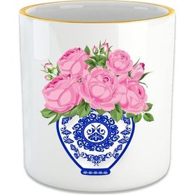Resim Fın170 Blue Blanc Pembe Gül Espresso, Double Türk Kahvesi Fincanı Kulpsuz Bardak Açık Gri 