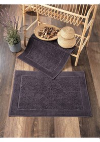Resim 2'li Ayak Havlusu-damask Desen - %100 Pamuk Antrasit 