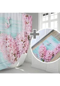 Resim Lila Banyo Perdesi Ve Banyo Paspası Seti, Küf Tutmaz Banyo Perdes Çok Renkli 