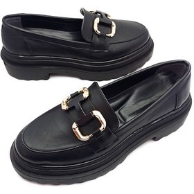 Resim Siyah Renk Kalın Taban Günlük Kadın Loafer Ayakkabı Siyah 