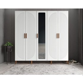 Resim Dustin Membran 5 Kapaklı Portmanto Montaj Dahil Ceviz Beyaz 175 