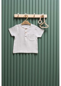 Resim Miababy Unisex Bebek & Çocuk Müslin Kısa Kollu Tişört 3 Ay 6 Yaş Gri 