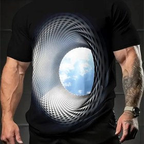 Resim Erkekler için yeni bir rahat 3D vortex baskılı, büyük yuvarlak boyunlu, şık, benzersiz ve ilginç bir gökyüzü grafikli tişört. 