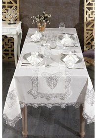 Resim Katre Fransız Dantelli Keten Yemek Takımı - 26 Parça Krem Krem 