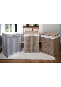 Resim Ahşap Kirli Çamaşır Sepeti Yıkanabilir Kumaşlı Beyaz 