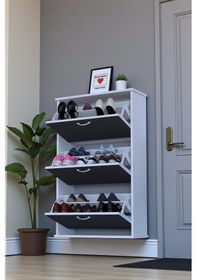 Resim Eliusta Farel 72 Cm Genişlik 3 Kapaklı Ayakkabılık 72x114x26 Cm Antrasit Renk Kapı Önü/antre Ayakkabılık Antrasit 