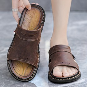 Resim Erkekler için Yaz Modası Kaydırmalı Sandaletler, Nefes Alabilir Dayanıklı Çift Amaçlı Günlük Plaj Ayakkabıları Mikrofiber Sentetik Üst ve Kauçuk Taban ile, Yaz Sandaletleri 