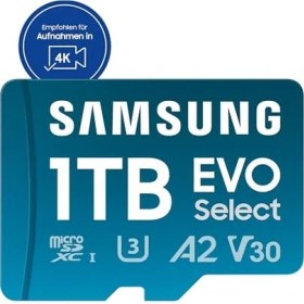 Resim Samsung Evo Select (2024) Microsd Kart + Sd Adaptörü, 1 Tb, Uhs-I U3, 4K Uhd, Full Hd, 160 Mb/s Okuma, Akıllı Telefonlar, Tabletler ve Dizüstü Bilgisayarlar Için Hafıza Kartı, MB-ME1T0SA/EU 