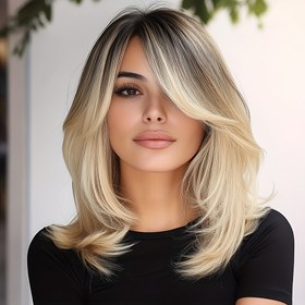 Resim Sentetik Kadın Peruk | Elegant Dalga Dalgası Tarzı | Yüksek Sıcaklık Lif | 130% Yoğunluk | Mat Bitirme ile Bangs | Gül Ağı File Kapak | Isıya Dayanıklı Lif Peruklar 