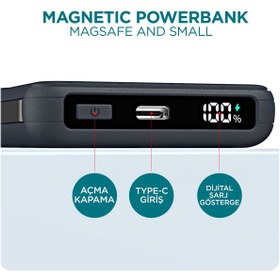 Resim nexnova Phixi Force PW14 10000mAh 22.5W Kendinden Kablolu MagSafe Powerbank - Kablosuz Mini Şarj Cihazı - 1 