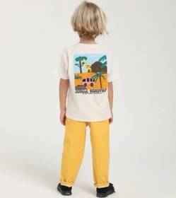 Resim Escabel Erkek Bebek Road Trip Yazılı Pamuklu T-shirt-15620 Ekru 