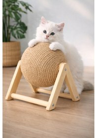 Resim Kedi Tırmalama Topu Ahşap Ayaklı, Dayanıklı Kedi Oyuncağı 