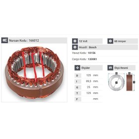 Resim 12v Alternatör Statör Bosch Tipi 60 A N11.396 