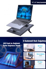 Resim Genel Markalar S2 Pro Notebook Laptop Soğutucu 12-17 Inç Uyumlu Mega Fanlı Macbook Matebook Yükseltici Stand 