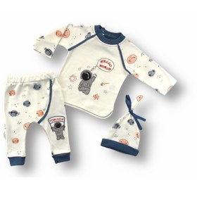 Resim Erkek Bebek 3'lü Mevsimlik Takım Şirin Kozmonot Sweat Ekru 3-6 Ay Ps10916 DGS10916 