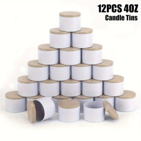 Resim 12 Adet 4 Oz Beyaz Mum Kutusu, 4 Oz Mum Kavanozları Mum Kapları Kapakları Ile, Mum Yapımı Için Mum Kutusu, Sanat Ve El Sanatları, Depolama Ve Hediyeler Için 