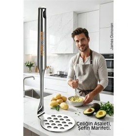 Resim 304 Paslanmaz Çelik Lüks Patates Ezici - 23 cm Profesyonel Püre Yapıcı & Mutfak Gereci Nemere 