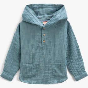 Resim Erkek Bebek Müslin Sweatshirt Kapşonlu Uzun Kollu Düğmeli Cepli 