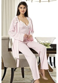 Resim Xses 2030 Kadın Sabahlıklı Pijama Takım-pudra Pudra 