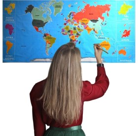 Resim Yazline Global® Renkli atlas Dünya haritası Manyetik Yapıştırıcı Gerektirmeyen Duvar Stic 