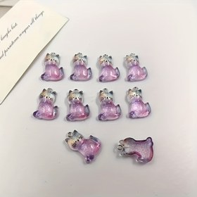 Resim 20 Adet Sevimli Reçine Kedi Süsleri - Pastel Mor'dan Pembe'ye Geçiş, Düz Arka Tasarım DIY Takı Yapımı, Anahtarlık Aksesuarları & El İşleri İçin - Kedi Severler İçin Mükemmel Hediye, Oyunbaz Charm Stili, Parlak Dokulu 