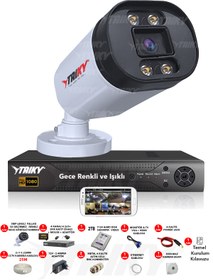 Resim TAIKY 1 Kameralı 5mp Sony Lensli Fullhd 1080p Gece Renkli Kamera Seti Güvenlik Kamera Sistemleri F277-2tb 