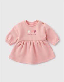 Resim Kalpli Kışlık Kız Bebek Elbise Pudra 