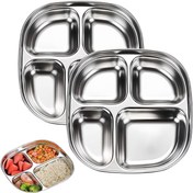 Resim Paslanmaz Çelik Yemek Tabakları 1 ADET - SUS304 Metal Bölmeli Tabaklar 3/4 Bölümlü Tepsi Yemekler, Atıştırmalıklar, Porsiyon Kontrolü İçin - Yetişkinler, Kampçılar İçin Yenilik Temalı Yemek Ayırıcı Tabak - Bulaşık Makinesinde Yıkanabilir Bölmeli Servis Tabakları Partiler, Piknikler, Kamp ve Mutfak Kullanımı İçin - Her Mevsim Yemek Takımı 