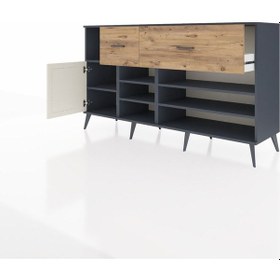 Resim Hyperion Konsol 6 Raflı 2 Çekmeceli Tek Kapaklı 176x44x99 Antras Antrasit-aytaşı/çam 