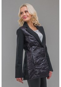 Resim Kadın Siyah Renk Ön Kapitone Arka Çelik Örgü Kumaş Düğmeli Blazer Ceket Siyah 