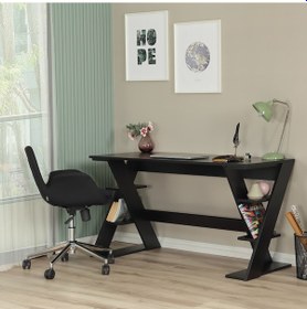 Resim Pasific Home Lungo Raflı Çalışma Masası, Ofis Masası, 60X140 Cm, Siyah 