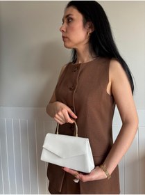 Resim lalettobags Kadın Beyaz Mektup Kapaklı Abiye Davet Çantası -Zincir Askılı 
