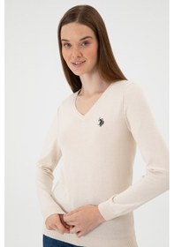 Resim U.S. Polo Assn. Kadın Krem Melanj V Yaka Basic Kazak 50313590-VR159 