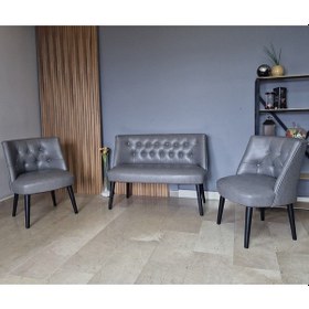Resim Azra Mobilya Deri Çay Seti Koltuk Takımı - Bekleme Salonu - Cafe Mobilya - Ofis Mobilya - Balkon Mobilya Gri 