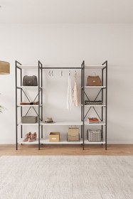 Resim Mobitopya Nilamu Beyaz Elbise Dolabı | Metal Gövdeli Açık Askılık & Organizer Dolap 175*170*34 Cm 