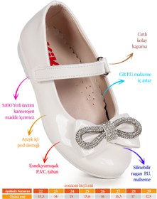 Resim Kiko Kids Bowtie Papyon Taşlı Cırtlı Kız Çocuk Babet Ayakkabı 