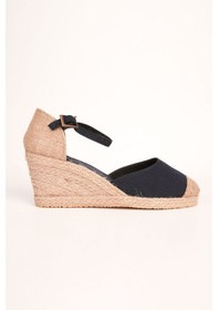 Resim Gerçek Elişi Burnu Hasır Dolgu Topuk Lacivert Keten Hasır Espadril Handmade Lacivert 