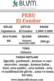 Resim Peru El Condor Exclusive Çekirdek Kahve | Egzotik Tropikal Meyveler - V60 / 200 gr. 