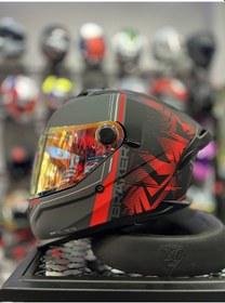 Resim Şeffaf + Gold Vizör + Mt Braker Charm Kapalı Kask Mat Kırmızı 