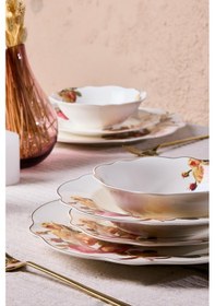 Resim Porselen Rose Garden Bone 24 Parça 6 Kişilik Yemek Takımı Desenlı Desenli 