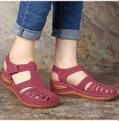 Resim Kırmızı Kadın Sandalet Yaz Vintage Kama Sandalet Rahat Kesme Boşluk Kadın Ayakkabı Kadın Bayanlar Platformu Retro Sandalias Artı Boyutu Kırmızı 