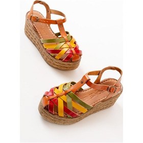 Resim 684-02 Multi Ortopedik Hakiki Deri Dolgu Kadın Sandalet Taba 
