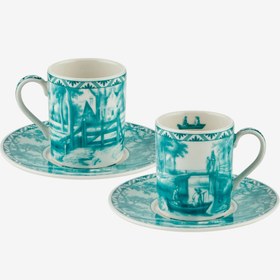 Resim Yeşil Porselen Kahve Fincan Seti 90 Ml Romance Collection by Chiara Alessi 
