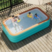 Resim Ekstra Büyük Şişme Havuz - Sağlam PVC Yapı, Geniş Kapasiteli Aile Havuzu, Bahçe, Tatil Kiralıkları, Partiler İçin - Hızlı Kurulum & Taşınabilir, Kolay Montaj - İç/Dış Mekan Kullanımı - Turkuaz/Mavi/Yeşil Renk Seçenekleri - Yaz Havuzu Partisi ve Tatil Köyü İçin Temel, İki Katlı Tasarım 