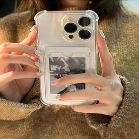 Resim Apple 16 11 12 13 için uygun şeffaf kart yuvası mobil telefon kılıfı. Kart yuvası olan mobil telefon kılıfı. Kartlar ve fotoğrafların takılabileceği mobil telefon kılıfı. Şeffaf dört köşeli kalınlaştırılmış düşmeye karşı tam paket 14Pro kart saklama mobil telefon kılıfı Apple 15 Peomax mobil telefon koruyucu kılıfı için uygun 