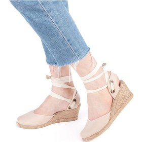 Resim Gerçek Elişi Arkası Açık Geniş Ipli Dolgu Topuk Keten Kadın Espadril Handmade Bej 